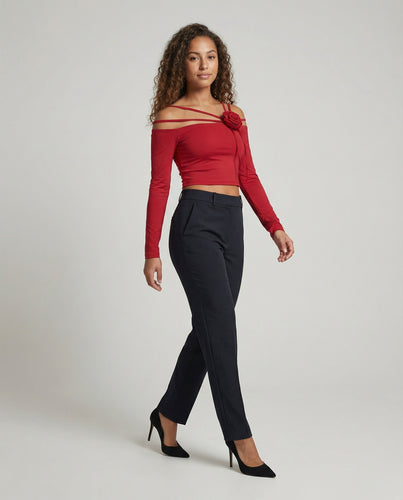 Damen Schulterfreies Crop-Top mit Rosen-Applikation