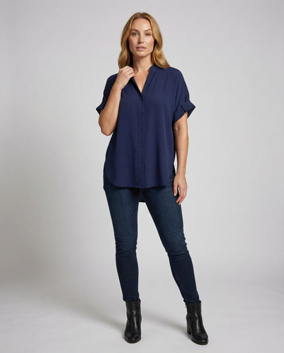Damen A-Linien Hemdbluse mit Stehkragen
