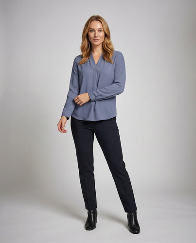 Damen Crepe Bluse mit Stegdetail