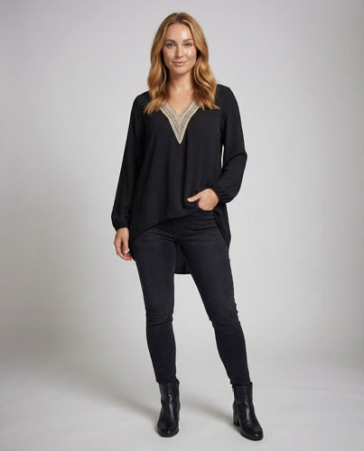 Damen Asymmetrische Longtunika mit Häkelspitze