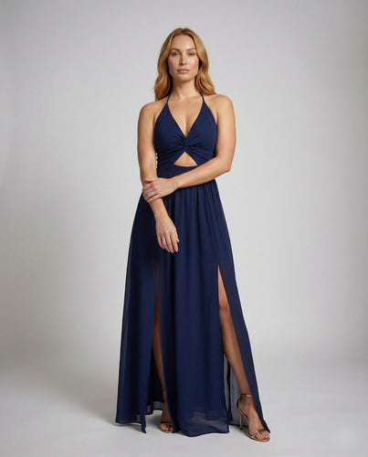 Damen Wickel Maxikleid mit Seitenschlitzen