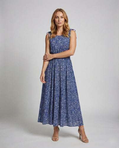 Damen Plissee Maxikleid mit Schulterbändern
