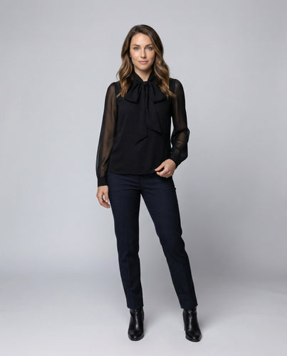Damen Chiffon Schluppenbluse mit Manschetten