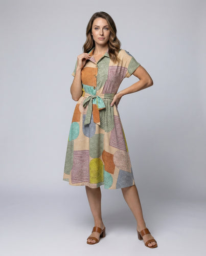 Damen Geometrisches Hemdkleid mit A-Linien-Rock
