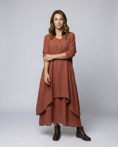 Damen Asymmetrisches Leinenoptik Lagenkleid