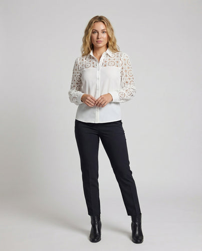 Damen Taillierte Guipure-Spitzenhemdbluse