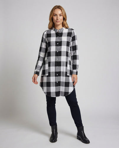 Damen Karierte Flanell Oversize Tunika