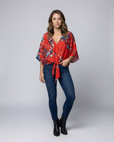 Damen Fledermausärmel Kimono Knotentop