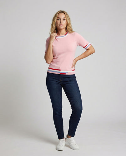 Damen Gestreiftes Feinstrickshirt mit Kontrast