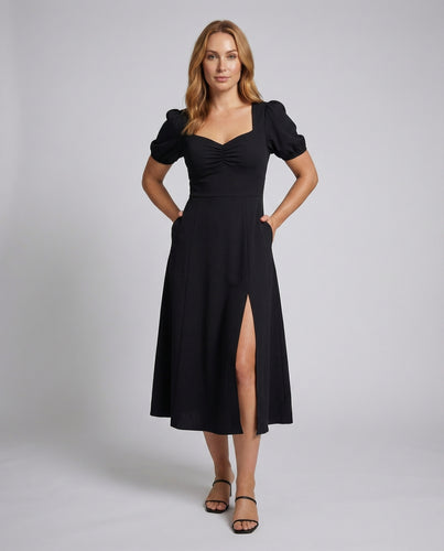 Damen Puffärmel A-Linien Minikleid