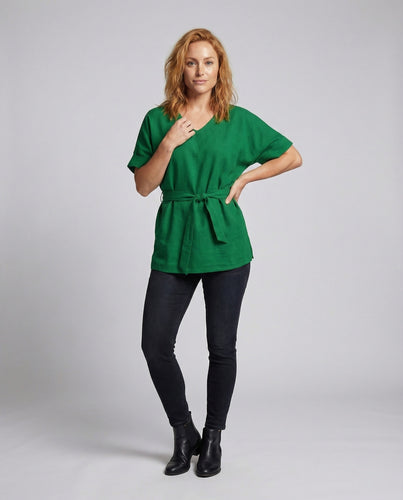 Damen Kimonoärmel Tunika-Bluse mit Gürtel