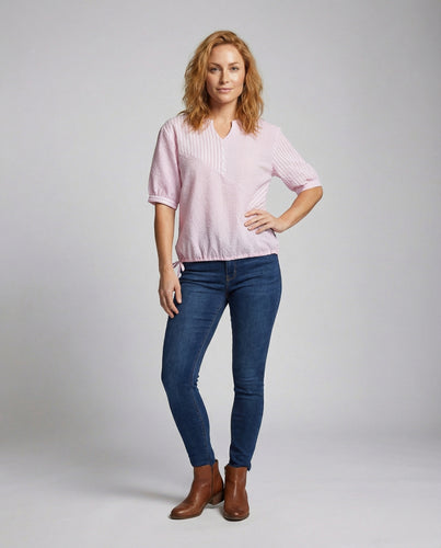 Damen Patchwork-Look Streifen-Kurzbluse