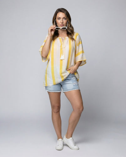 Damen Quasten-Bindeband Tunika-Bluse