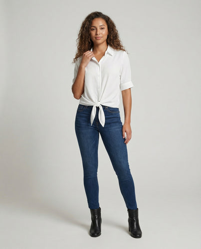 Damen Gestreiftes Knitteroptik Knotenhemd