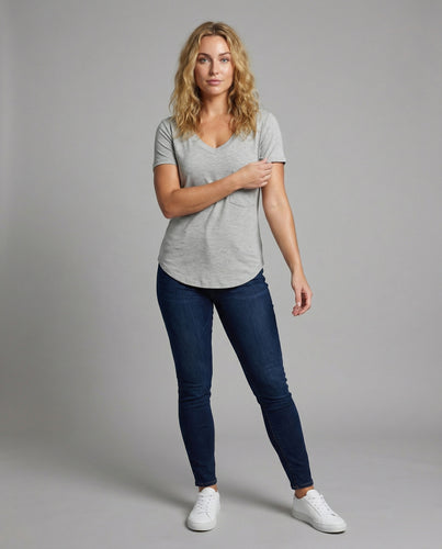 Damen V-Ausschnitt Jersey-Brusttaschenshirt