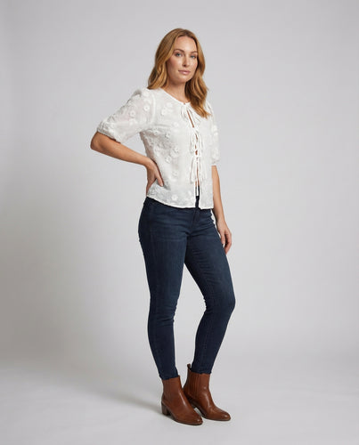 Damen Blumen-Applikation Chiffonbluse