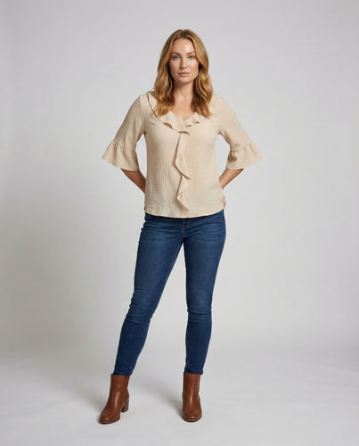 Damen Crinkle Volant-Rüschenbluse