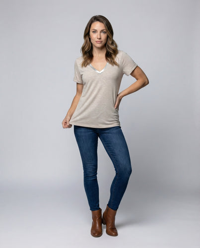 Damen Slub-Optik Spitzenborte Shirt