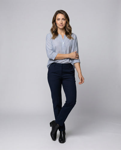 Damen Gestreiftes Long-Blusenshirt