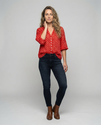 Damen Boho Perlmuttknopf Hemdbluse