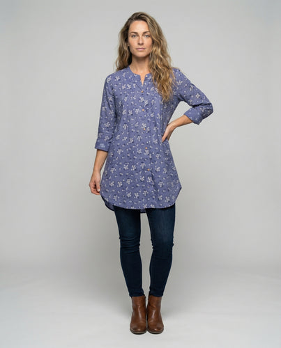 Damen Musselin-Stil Holzknopf-Tunika