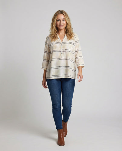 Damen Punktstreifen V-Ausschnitt Bluse