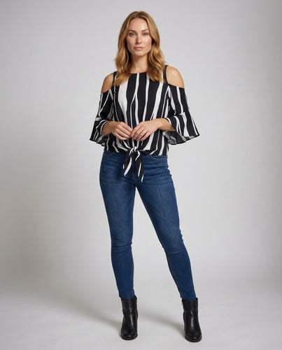 Damen Schulterfreie Knoten Fledermausbluse