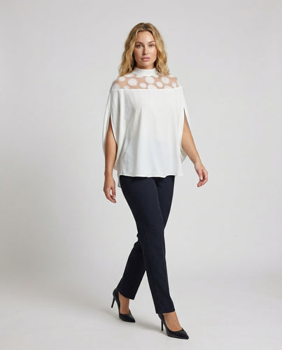 Damen Oversize Netz-Netzbesatz Bluse