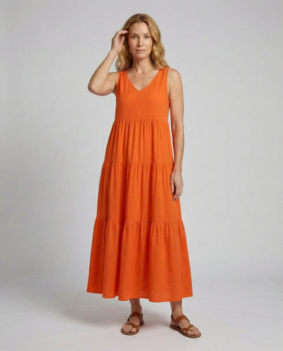 Damen Ärmelloses V-Ausschnitt Stufen-Maxikleid