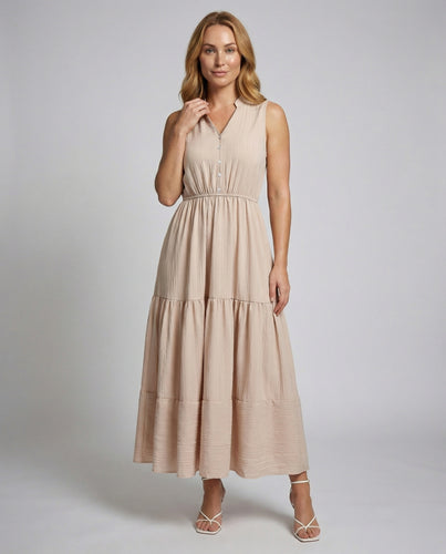 Damen Stufenvolant V-Ausschnitt Maxikleid