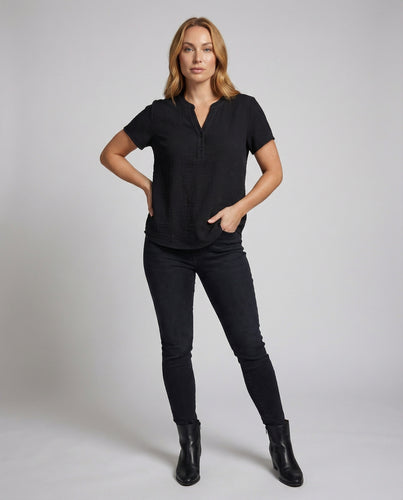Damen Musselin Kurzknopf Blusenshirt