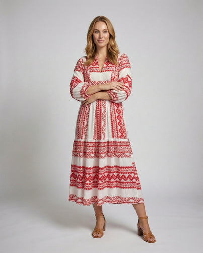 Damen Geometrisches Puffärmel Stufenmaxikleid