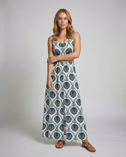 Damen Medaillonprint Frontschlitz Maxikleid