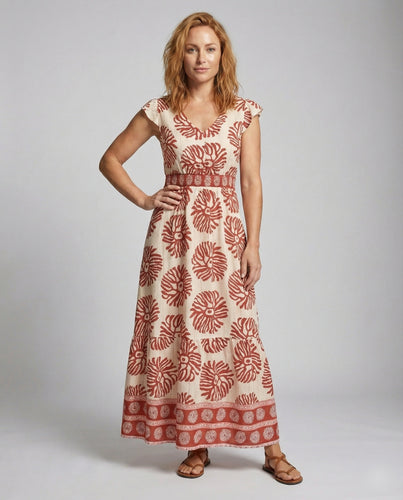 Damen Boho Flügelärmel Stufenmaxikleid