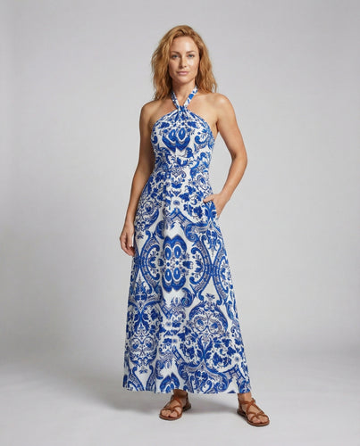 Damen Neckholder Empire-Passe Maxikleid