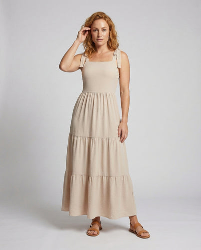 Damen Schleifen-Träger Volant-Maxikleid
