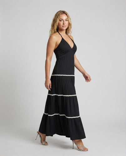 Damen Plissee Volant-Maxikleid