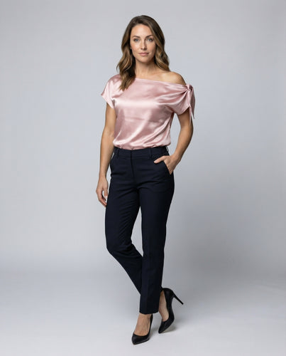 Damen Asymmetrisches Satin Kurzarmtop