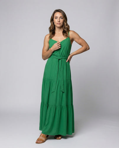 Damen Stufenvolant Knopf-Maxikleid