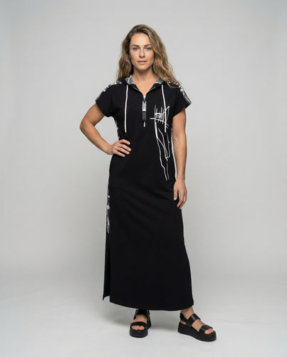 Damen Kapuzen-Maxikleid mit Halbzipper