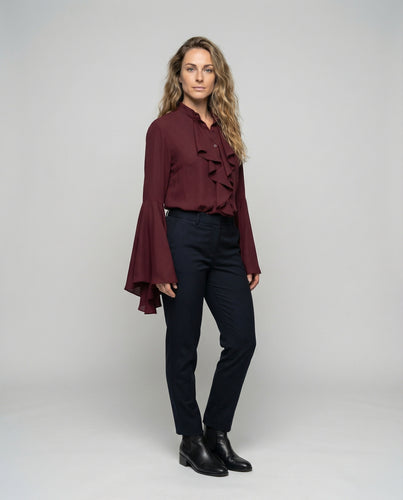 Damen Trompetenärmel Lagenvolant Bluse