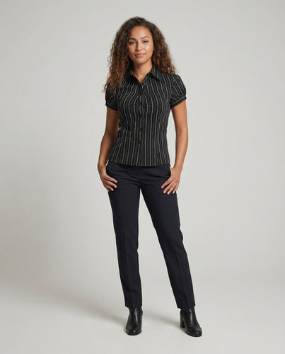 Damen Wellenstreifen Kurzarm-Hemdbluse