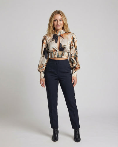 Damen Satin Ballonärmel Taillenbluse