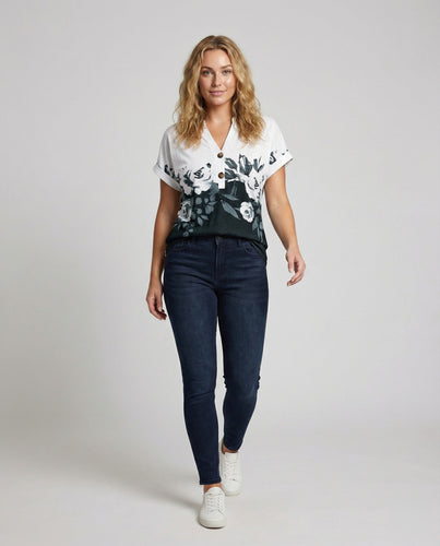 Damen Florale Vintage Henley-Bluse