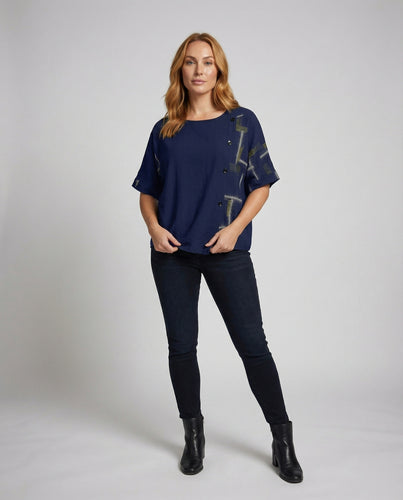 Damen Bestickte Asymmetrische Leinenoptik-Bluse
