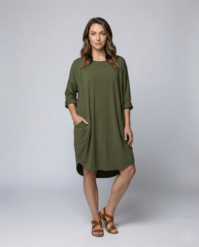 Damen Weites Tunika-Kleid mit Taschen