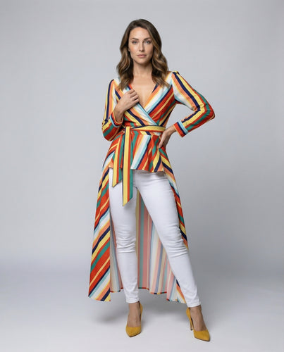 Damen Asymmetrische Wickel-Longbluse