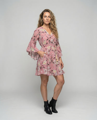 Damen Chiffon Volant-Wickelkleid