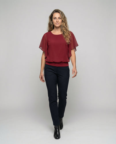 Damen Zweilagige Fledermausärmel Chiffonbluse