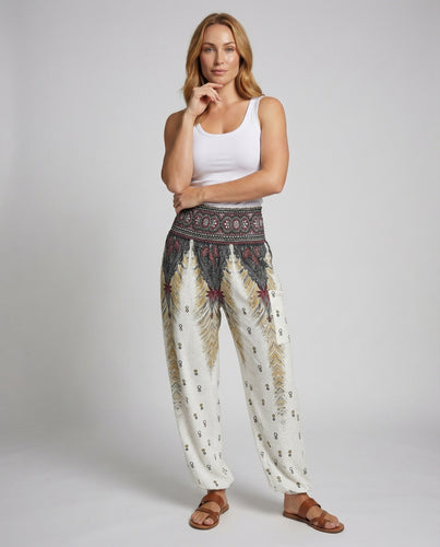 Damen nan Boho-Haremshose mit elastischem Smokbund, weitem Bein und aufgesetzter Seitentasche R&B